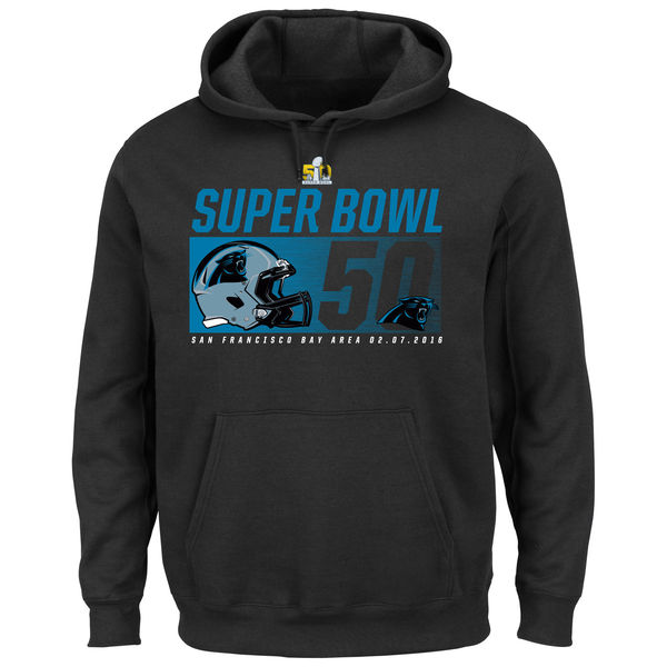 Men Carolina Panthers Majestic Super Bowl #50 Bound On Our Way Pullover Hoodie Black->carolina panthers->NFL Jersey